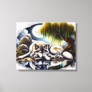 Toile Lune Sérénité Un Loup Slumpteur 20x16