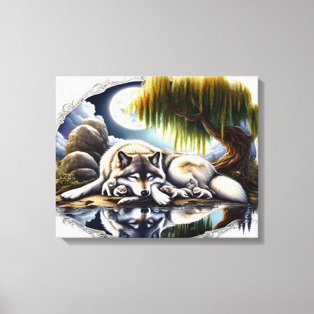Toile Lune Sérénité Un Loup Slumpteur 20x16 (Recto)