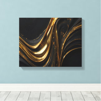 Toile Luxe Gold Line | Mur d'or noir Abstrait