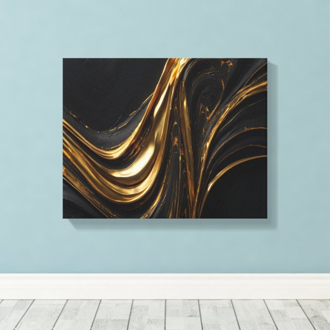 Toile Luxe Gold Line | Mur d'or noir Abstrait (Insitu (Plancher de Bois))
