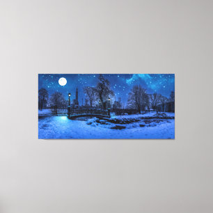 Toile Magique nuit d'hiver avec ciel étoilé et pleine lu