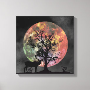 Toile Magnifique Pleine lune Elk Silhouette Canvas Mur A