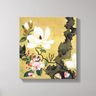 Toile Magnolia de Chen Hongshou et roche droite