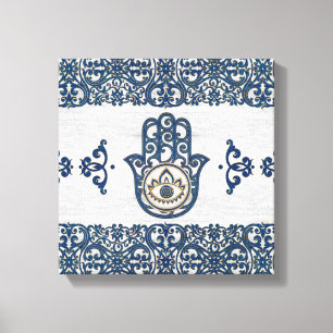 Toile Main Hamsa - Main Fatima en bois bleu