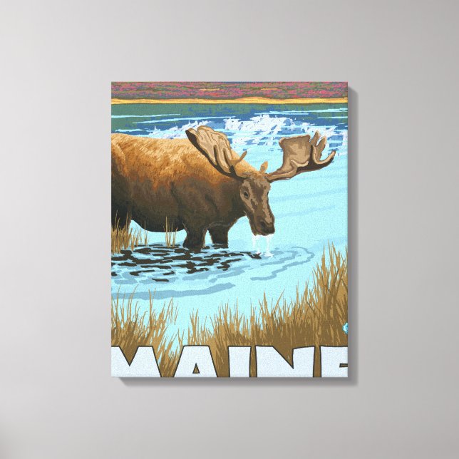 Toile MaineMoose Boire dans le lac (Recto)