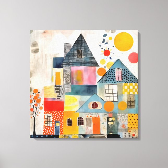 Toile Maison en collage de pièces et de textures (Recto)