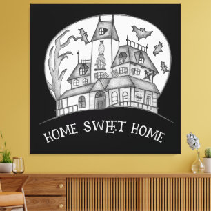 Toile Maison hantée et chauves-souris Halloween