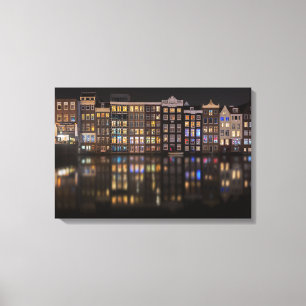 Toile Maisons d'Amsterdam avec les lumières colorées