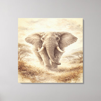 Toile Majestic African Elephant Watercolor Illustration