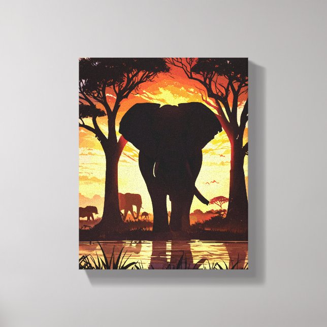 Toile Majestic Elephant at Sunset in the African Savanna (Recto)