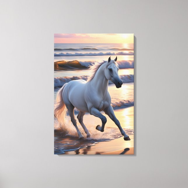 Toile Majestic White Horse Galloping by the Ocean Waves (Recto)