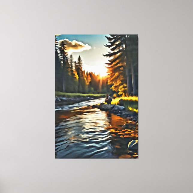 Toile *~* Man Fishing Art Stream Nature AP49 (Recto)