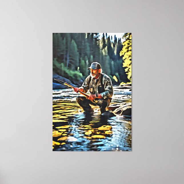 Toile *~* Man Stream Nature AP49 Pêche Art (Recto)