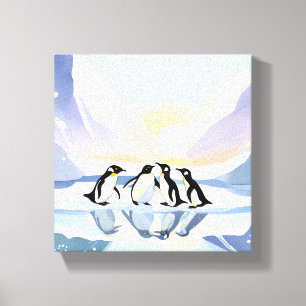 Toile Manchots Hiver Aquarelle   Neige et Glace Mignons
