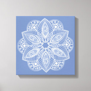 Toile Mandala blanc exotique sur Arrière - plan bleu