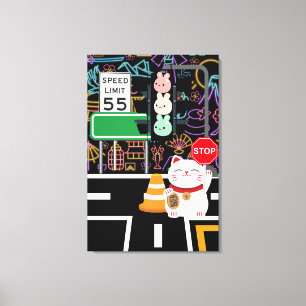 Toile Maneki Neko Bunny Rabbit Wagashi Oeuvre d'art Kawa