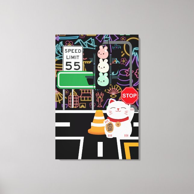 Toile Maneki Neko Bunny Rabbit Wagashi Oeuvre d'art Kawa (Recto)