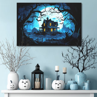 Toile Manoir éclairé par la lune Maison hantée