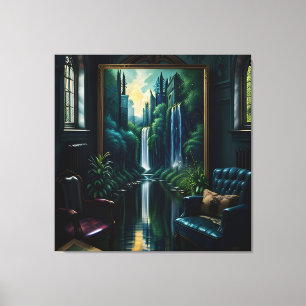 Toile Manoir intérieur gothique Cascade surréelle 4