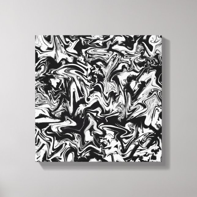 Toile Marbleized Noir et Blanc Moderne Artwork Abstrait (Recto)