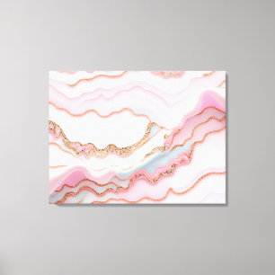 Toile Marbre Agate Moderne Bleu Rose Collection Or