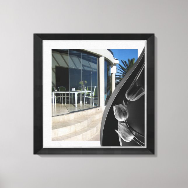 Toile Marbre blanc Tulipes Abstraites noires (Recto)