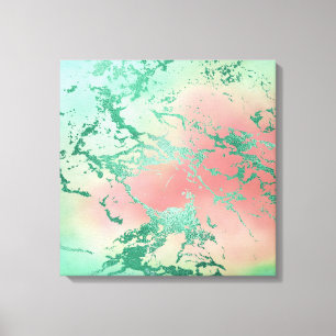 Toile Marbre cool   Jolie Pastel Coral et Green Ombre