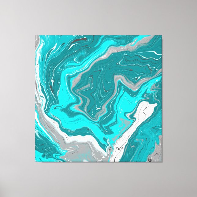 Toile Marbre turquoise et Turquoise Fluid Art (Recto)