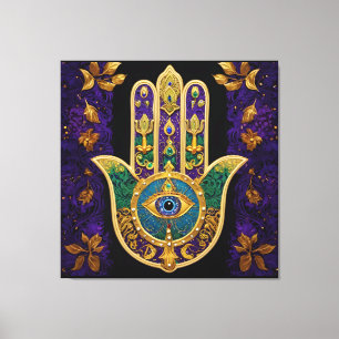 Toile Mardi Gras Gold violet vert Hamsas Art