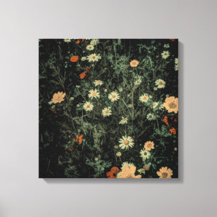 Toile marguerite blanche bohème fleur sauvage noir flora