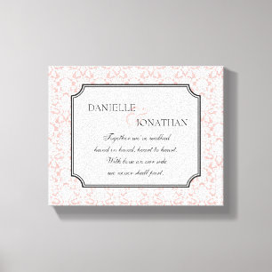 Toile Mariage damassé rose blanc personnalisé art de la 