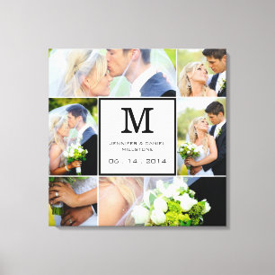Toile Mariage Photo Collage Modèle Avec Monogramme