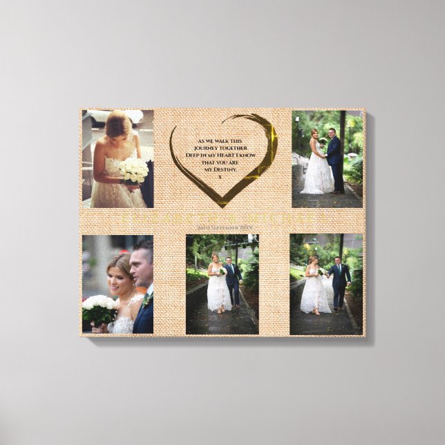 Toile Mariage Photo Collage Rustique Hessian Coeur Citat (Recto)
