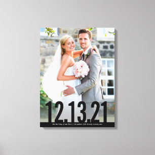 Toile MARIAGE PHOTO DATE mémoire en gras noir type overl