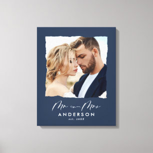 Toile Mariage photo moderne personnalisé M. et Mme.