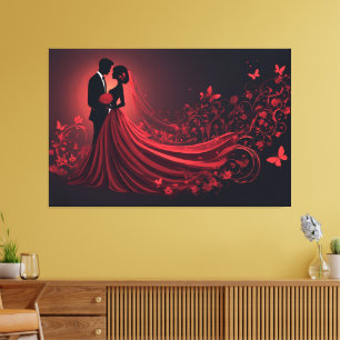 Toile Mariage Rouge Romantique Silhouette de la Mariée e