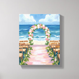 Toile Mariage sur la Plage Allée Fleurie Aquarelle