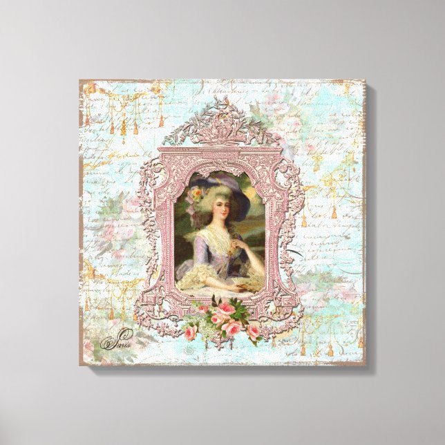 Toile Marie Antoinette encadrée en rose (Recto)