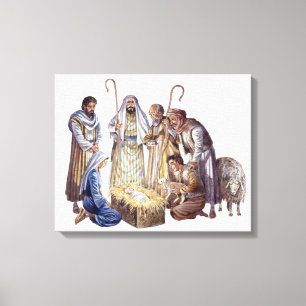 Toile Marie, Joseph et bergers entourant le bébé Jésus