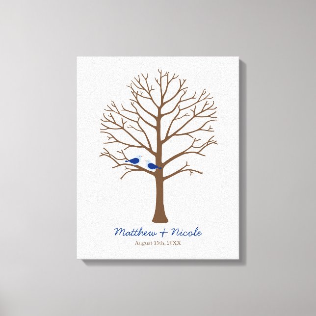 Toile Marine Blue Brown Birds Doigts Empreinte Arbre Mar (Recto)