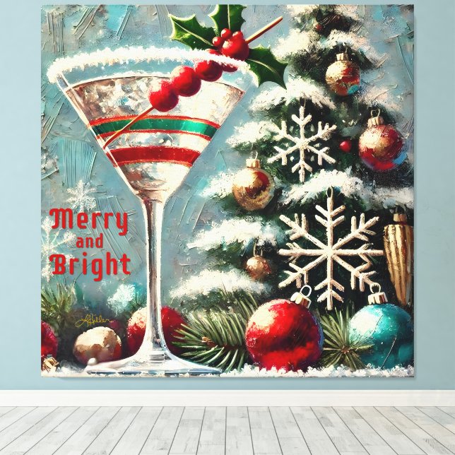 Toile Martini de Noël Retro les années 50 Cranberry (Insitu (Plancher de Bois))