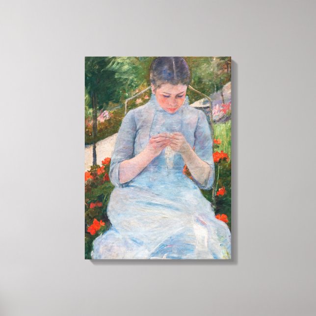 Toile Mary Cassatt - Fille couture dans un jardin (Recto)