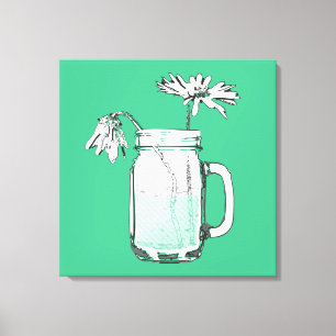 Toile mason jar daisies