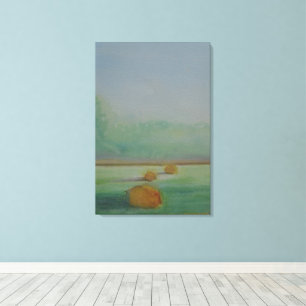 Toile Matin de brume du paysage de prairie aquarelle