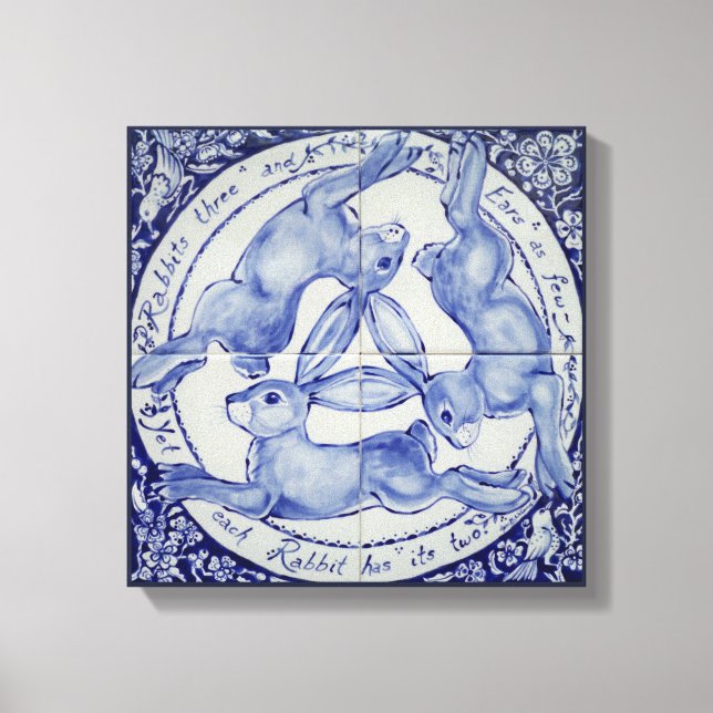 Toile Médaillon de carreaux d'oiseaux lièvre de lapin Ar (Recto)