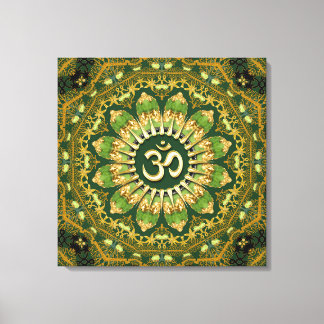 Toile Méditation géométrique Mandala Om Shanti en or ver