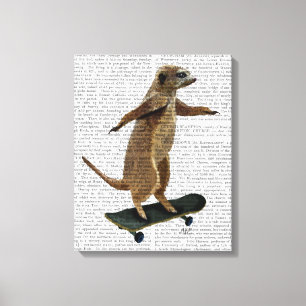 Toile Meerkat sur la planche à roulettes