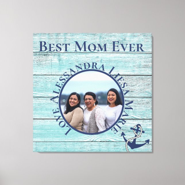 Toile Meilleure maman jamais bois Turquoise Nautique Mar (Recto)
