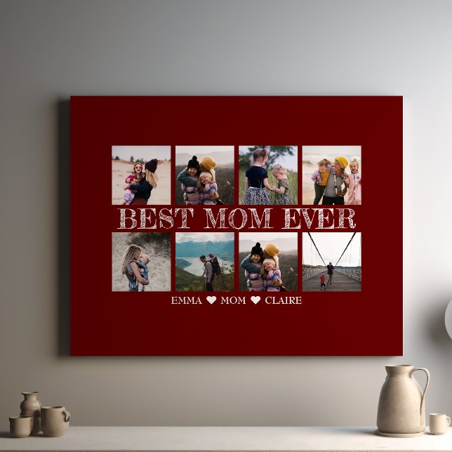 Toile Meilleure maman jamais personnalisable Maroon Phot (Créateur téléchargé)