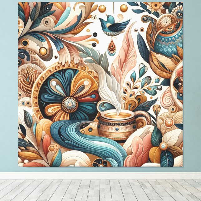 Toile Mélange bohème de fleurs turquoises, magenta, viol (Insitu (Plancher de Bois))